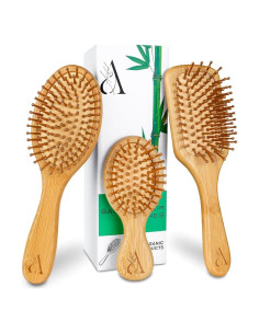 Juego de 3 Cepillos de Pelo de Bambú Anbeel - Desenredante y Masajeador