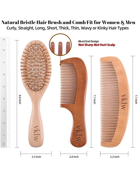 Cepillo y Peine de Madera VKLW, Antiestático, Incluye Garra Cepillo y Peine de Madera VKLW, Antiestático, Incluye Garra