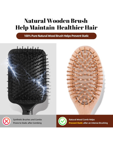 Cepillo y Peine de Madera VKLW, Antiestático, Incluye Garra