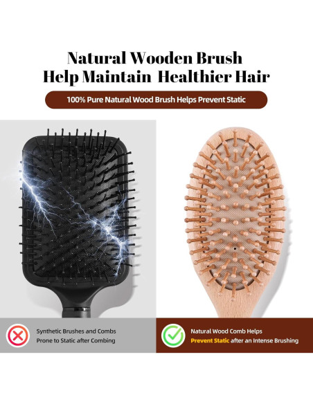 Cepillo y Peine de Madera VKLW, Antiestático, Incluye Garra Cepillo y Peine de Madera VKLW, Antiestático, Incluye Garra