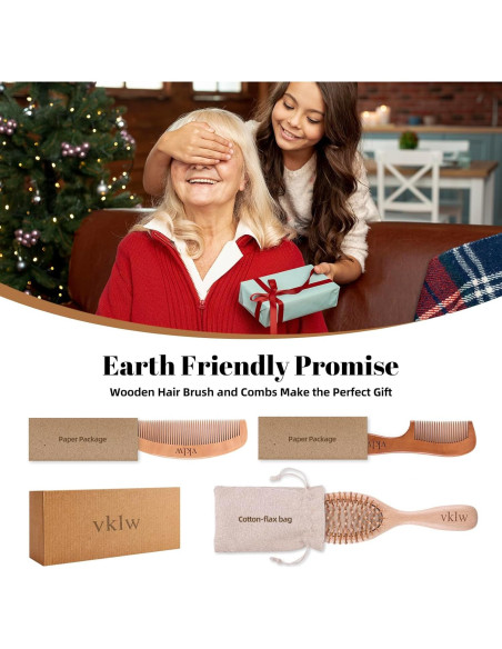 Cepillo y Peine de Madera VKLW, Antiestático, Incluye Garra Cepillo y Peine de Madera VKLW, Antiestático, Incluye Garra