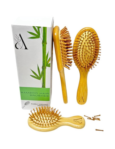 Juego de 3 Cepillos de Pelo de Bambú Anbeel - Desenredante y Masajeador