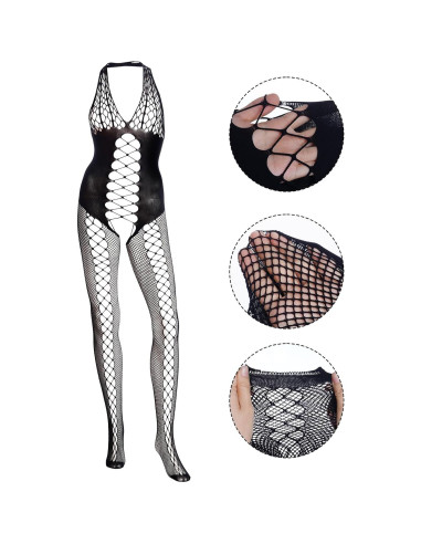 Fengek 3 Piezas Bodysuits Mallas Lencería Mujeres Negro