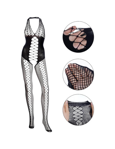 Fengek 3 Piezas Bodysuits Mallas Lencería Mujeres Negro