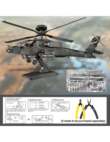 Modelo 3D de Metal Piececool AH-64 Apache 145 Piezas
