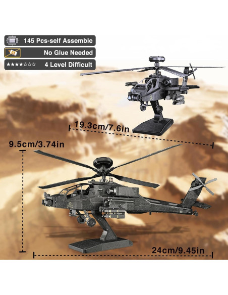 Modelo 3D de Metal Piececool AH-64 Apache 145 Piezas