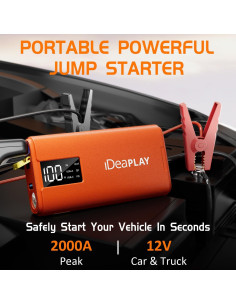 Arrancador IDEAPLAY J10 2000A 12V para Coche y Moto 2