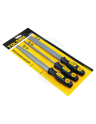 Juego de 3 limas de acero al carbono Tolsen - Redonda, Plana, Media Ronda