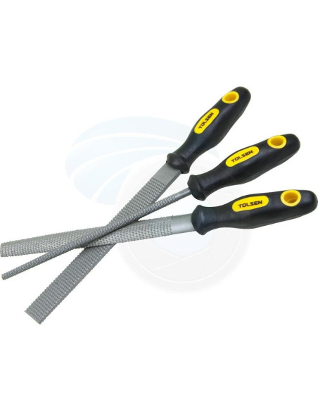 Juego de 3 limas de acero al carbono Tolsen - Redonda, Plana, Media Ronda