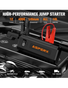 AsperX Arrancador de Salto AX4000 4000A 12V con Luz LED 2