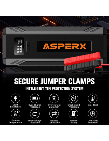 AsperX Arrancador de Salto AX4000 4000A 12V con Luz LED
