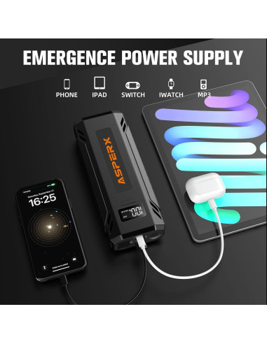AsperX Arrancador de Salto AX4000 4000A 12V con Luz LED