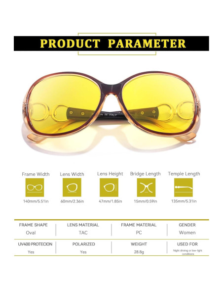 Gafas de Visión Nocturna TJUTR para Mujeres Amarillas