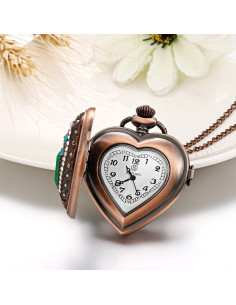 Collar Reloj de Bolsillo Corazón JewelryWe Verde 30 cm 2
