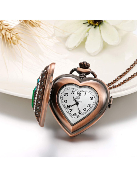 Collar Reloj de Bolsillo Corazón JewelryWe Verde 30 cm