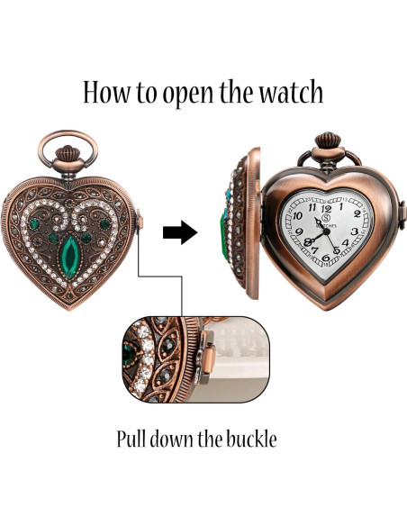 Collar Reloj de Bolsillo Corazón JewelryWe Verde 30 cm