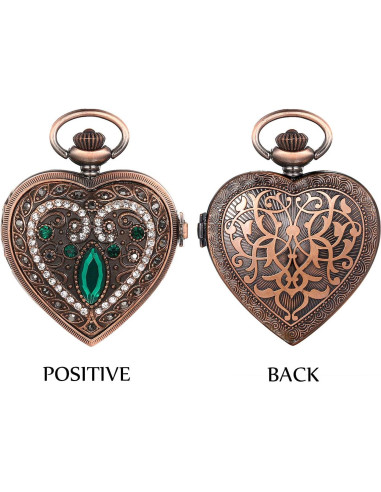 Collar Reloj de Bolsillo Corazón JewelryWe Verde 30 cm