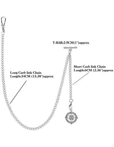 Reloj de bolsillo SIBOSUN con cadena Albert T-Bar 37 cm