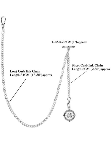 Reloj de bolsillo SIBOSUN con cadena Albert T-Bar 37 cm