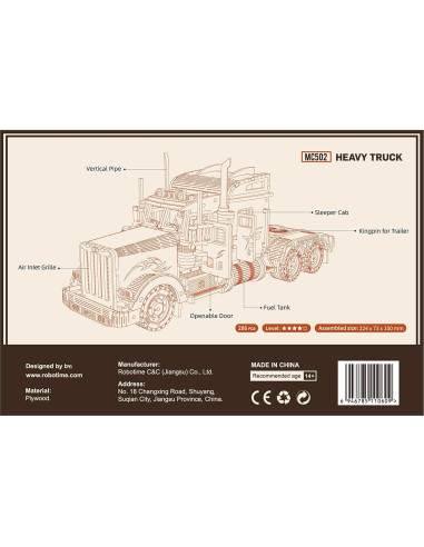 Kit de Rompecabezas 3D Rowood Camión Pesado 286 Piezas