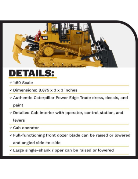 Tractor de Oruga Caterpillar D10T2 Diecast 1:50 Detalles Tractor de Oruga Caterpillar D10T2 Diecast 1:50 Detalles