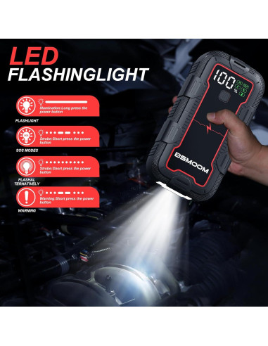 Arrancador de Batería BSMOOM 4000A Portátil con Luz LED