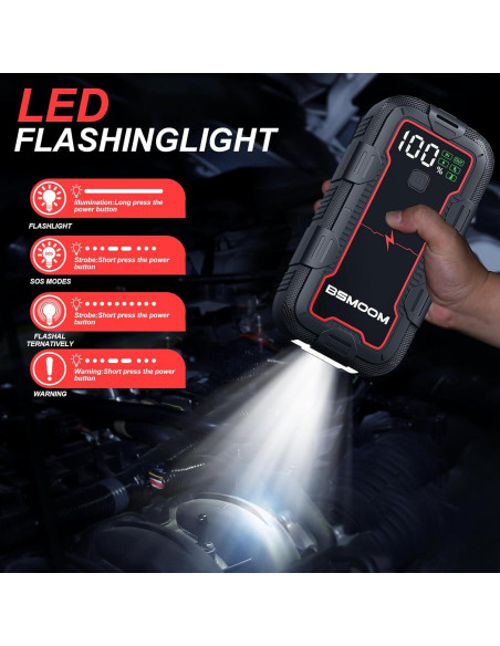 Arrancador de Batería BSMOOM 4000A Portátil con Luz LED