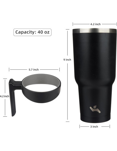 Taza Aislada Konokyo 1.19 kg 40 oz Negra con Asa y Popotes