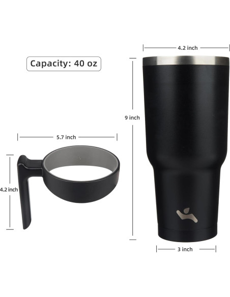 Taza Aislada Konokyo 1.19 kg 40 oz Negra con Asa y Popotes