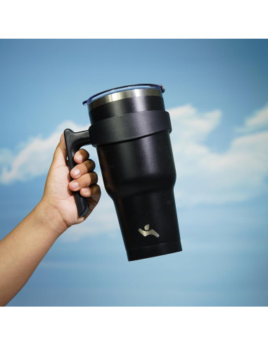 Taza Aislada Konokyo 1.19 kg 40 oz Negra con Asa y Popotes