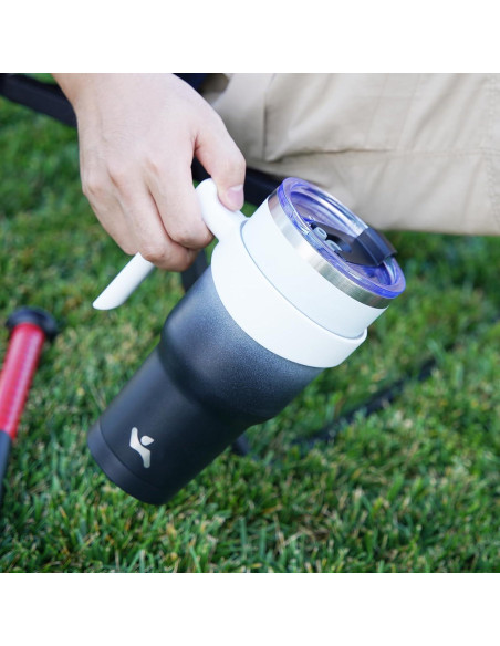 Taza Aislada Konokyo 1.19 kg 40 oz Negra con Asa y Popotes