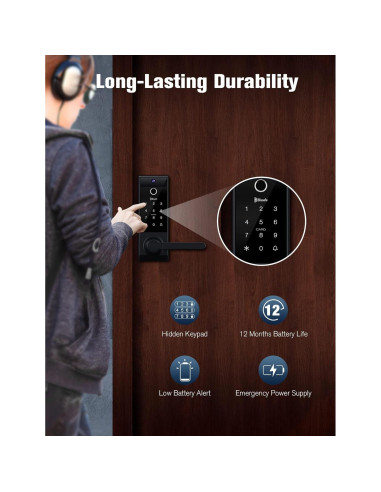 Cerradura Inteligente Blusafe Contour V 2nd Negra Biométrica