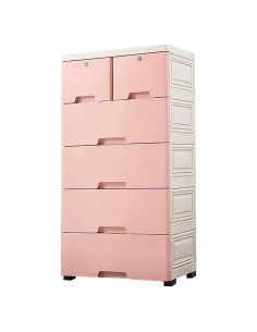 Armario Vertical TFCFL Rosa con 6 Cajones y Ruedas 50x35x102cm