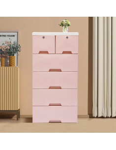 Armario Vertical TFCFL Rosa con 6 Cajones y Ruedas 50x35x102cm 2