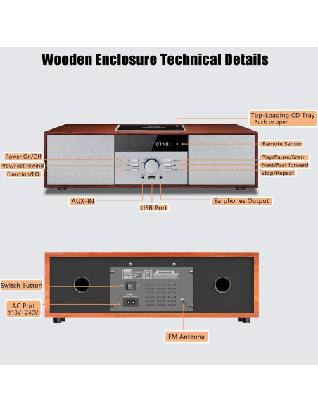 Reproductor de CD WIITHINK 30W Bluetooth y Radio FM