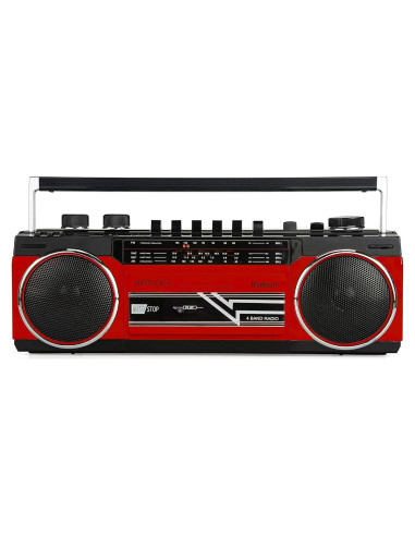 Riptunes Boombox Retro Bluetooth Reproductor de Cassette Rojo