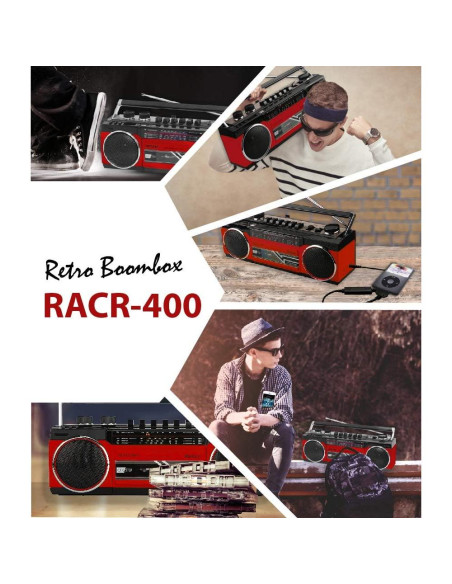 Riptunes Boombox Retro Bluetooth Reproductor de Cassette Rojo
