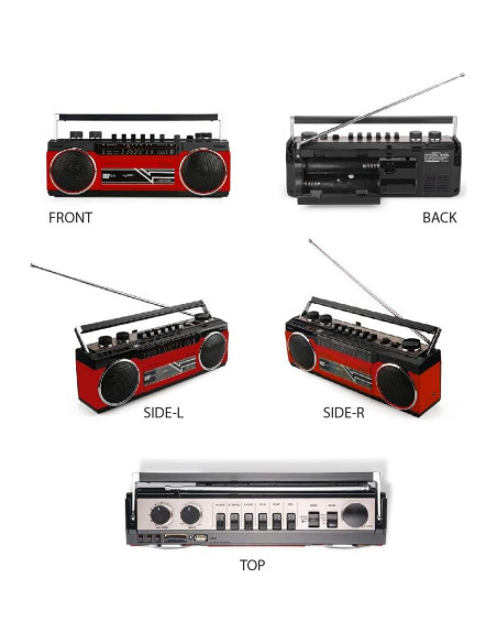 Riptunes Boombox Retro Bluetooth Reproductor de Cassette Rojo