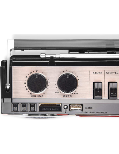 Riptunes Boombox Retro Bluetooth Reproductor de Cassette Rojo
