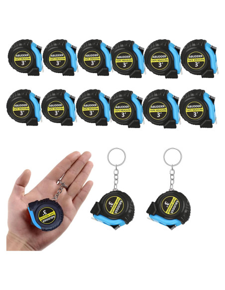 Paquete de 12 llaveros con cinta métrica retráctil 1m azul