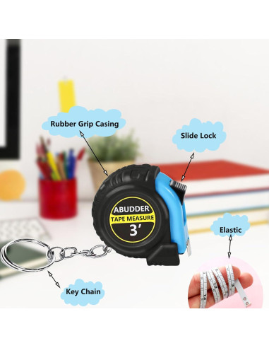 Paquete de 12 llaveros con cinta métrica retráctil 1m azul