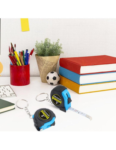 Paquete de 12 llaveros con cinta métrica retráctil 1m azul