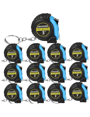 Paquete de 12 llaveros con cinta métrica retráctil 1m azul