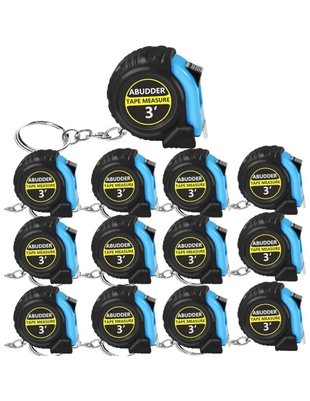 Paquete de 12 llaveros con cinta métrica retráctil 1m azul