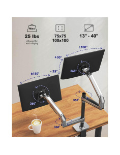 Soporte Doble para Monitor Ergounion E66 Ajustable 40" 11.34kg 2
