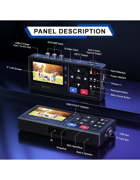 Convertidor de VHS a Digital Portta CHR101 1080P AV HDMI