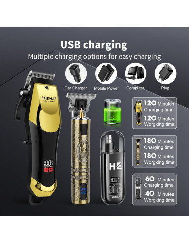 Cortadora de Cabello HIENA PRO Inalámbrica 600mAh 4 Peines