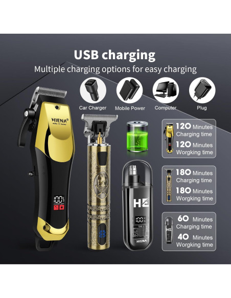 Cortadora de Cabello HIENA PRO Inalámbrica 600mAh 4 Peines