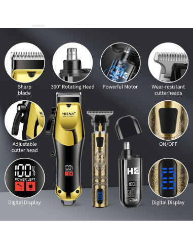 Cortadora de Cabello HIENA PRO Inalámbrica 600mAh 4 Peines