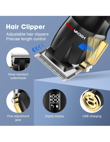 Kit de Barbero HIENA PRO Cortadoras Inalámbricas LED USB
